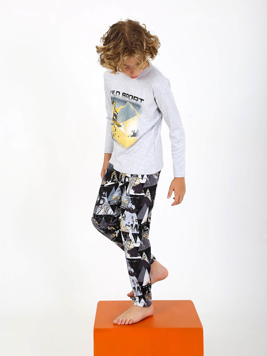 Beyaz Uzun Kollu Erkek Çocuk Pijama Takımı Wıld Sport-1