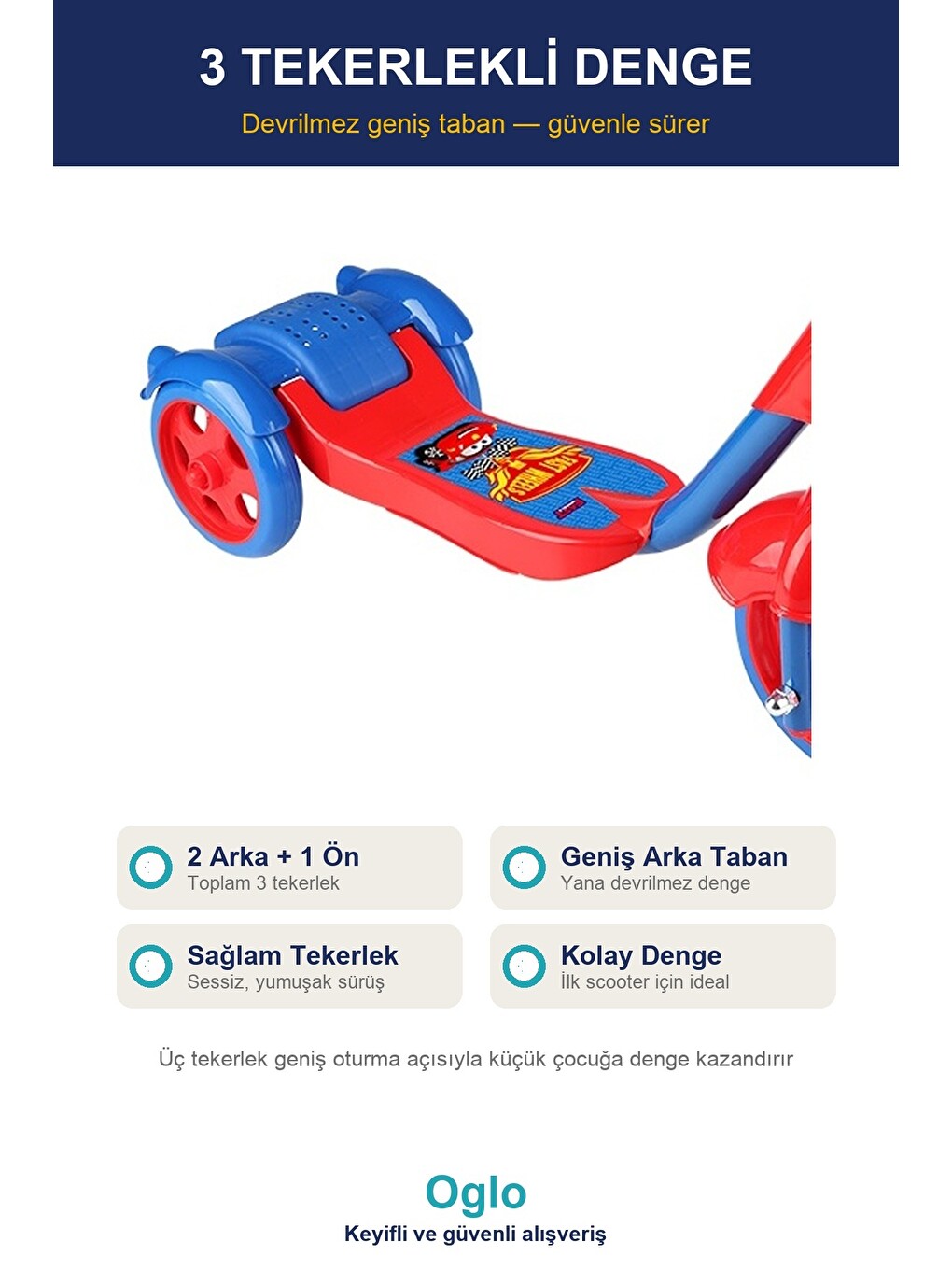 Çocuk Scooter 3 Tekerlekli Frenli Sepetli — Dengeli İlk Scooter, Ayarlanabilir Gidon 3+ Yaş-1