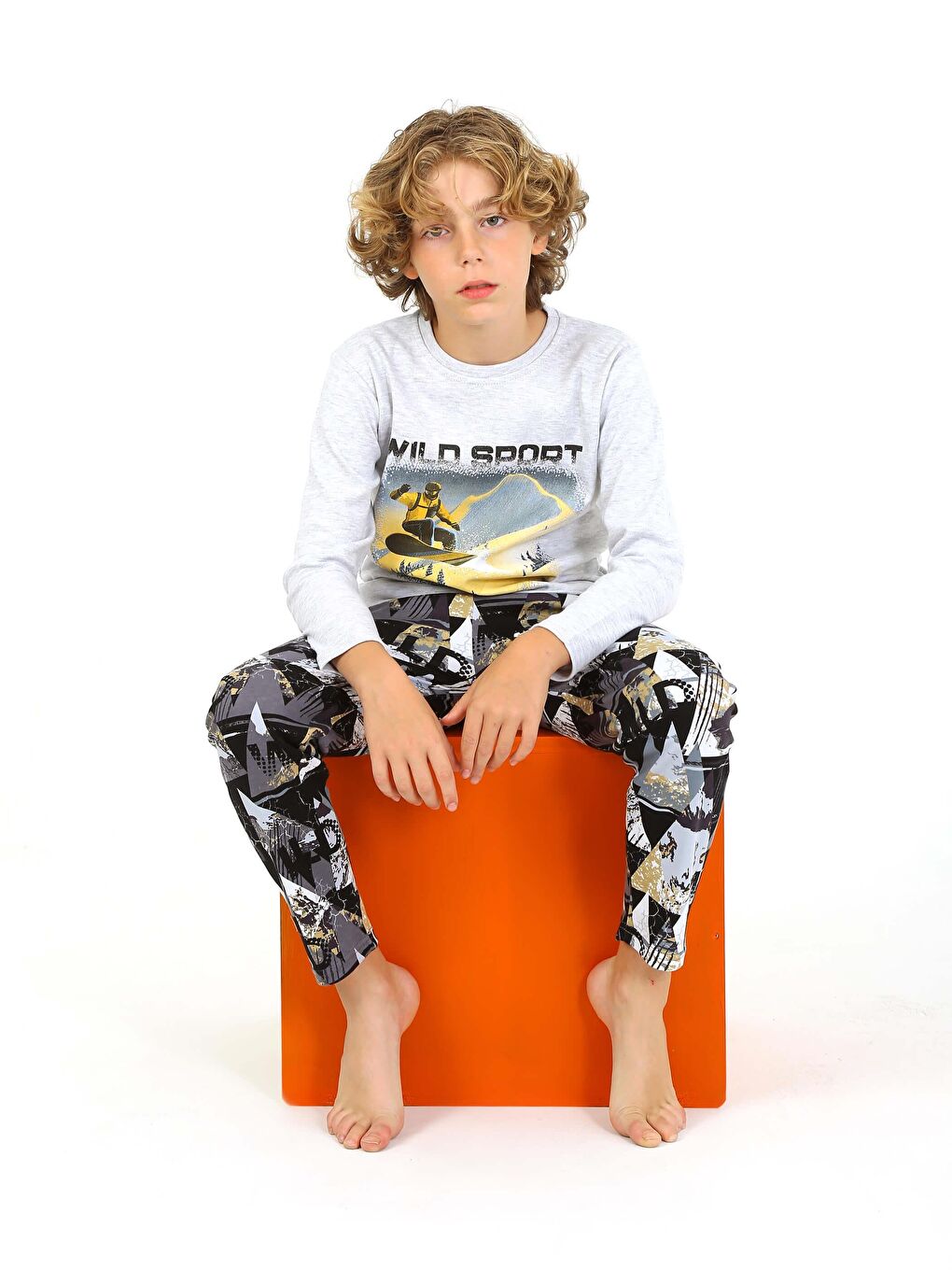 Beyaz Uzun Kollu Erkek Çocuk Pijama Takımı Wıld Sport-3