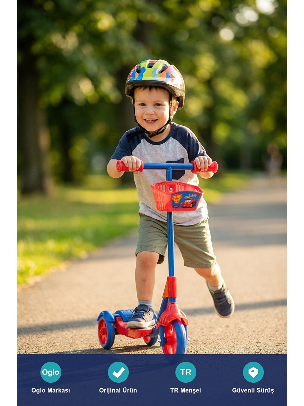 Çocuk Scooter 3 Tekerlekli Frenli Sepetli — Dengeli İlk Scooter, Ayarlanabilir Gidon 3+ Yaş-4