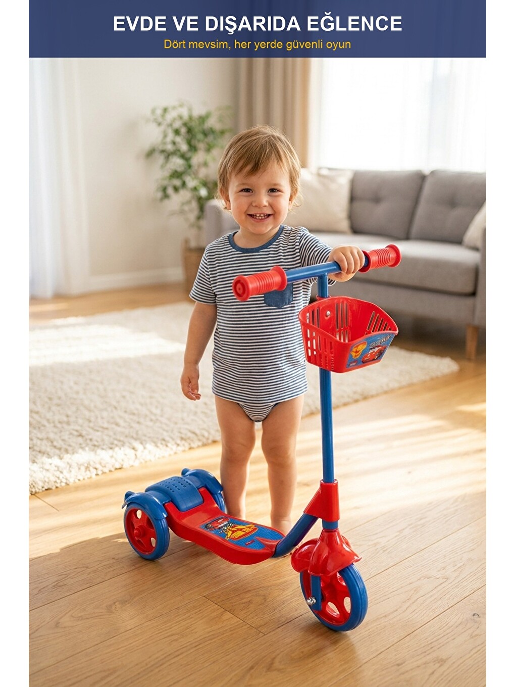 Çocuk Scooter 3 Tekerlekli Frenli Sepetli — Dengeli İlk Scooter, Ayarlanabilir Gidon 3+ Yaş-5