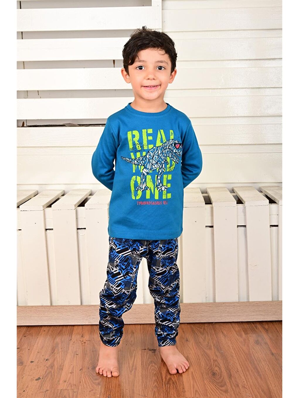 Erkek Çocuk Uzun Kollu Pijama Takımı Dino Rex İndigo