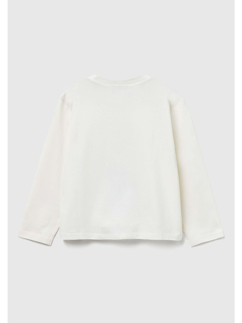 Kız Çocuk Ekru Önü Baskılı Logo Etiketli Ribana Yakalı Uzun Kollu T-shirt-1