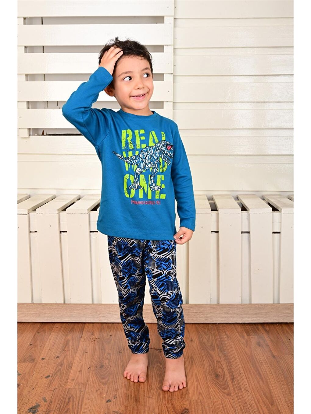 Erkek Çocuk Uzun Kollu Pijama Takımı Dino Rex İndigo-2