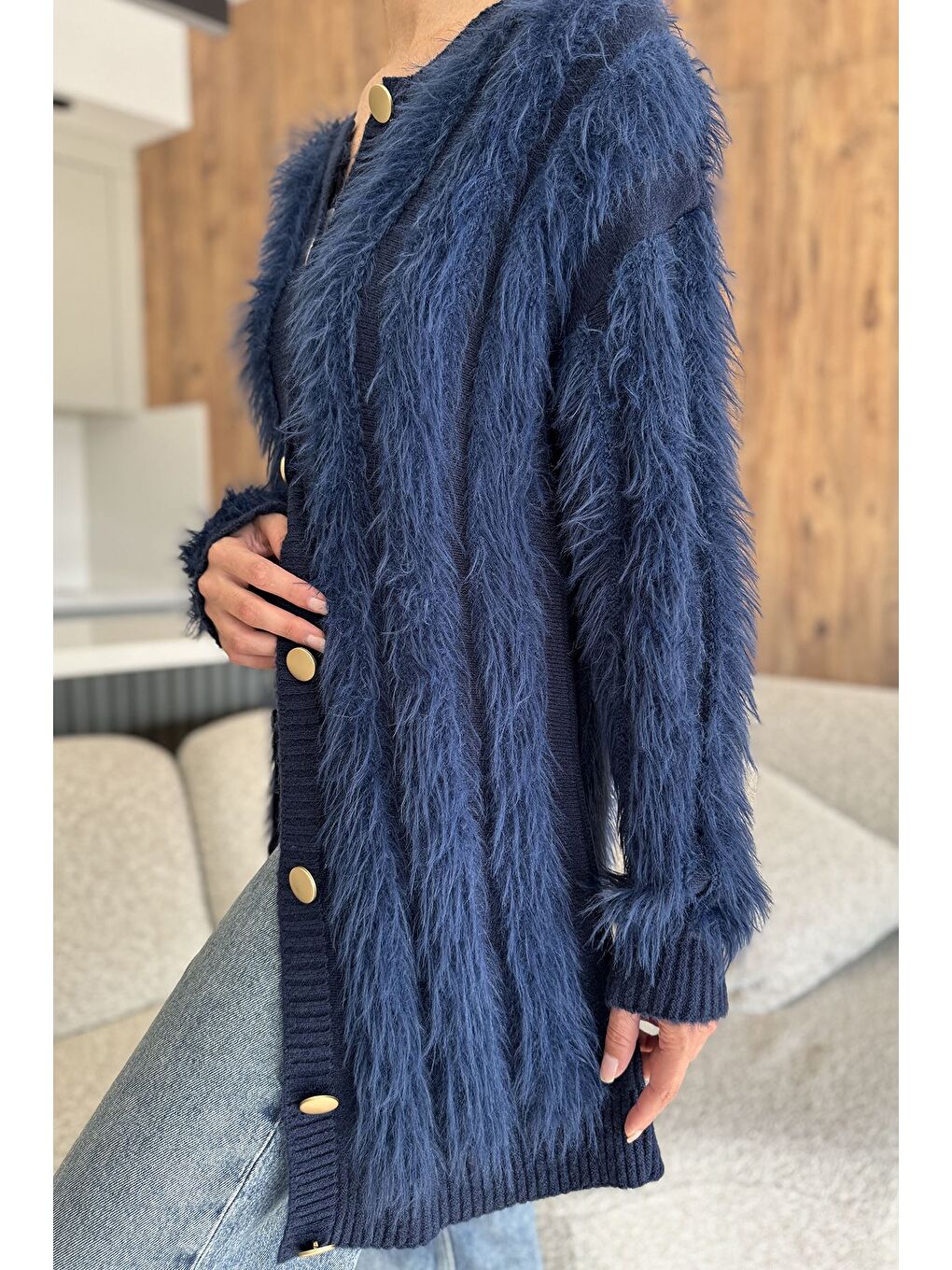 Lacivert Kadın Sakallı Triko Hırka-3