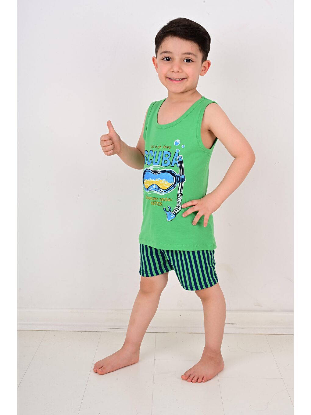 Yeşil Erkek Çocuk Askılı Pijama Takımı Scuba Mavi