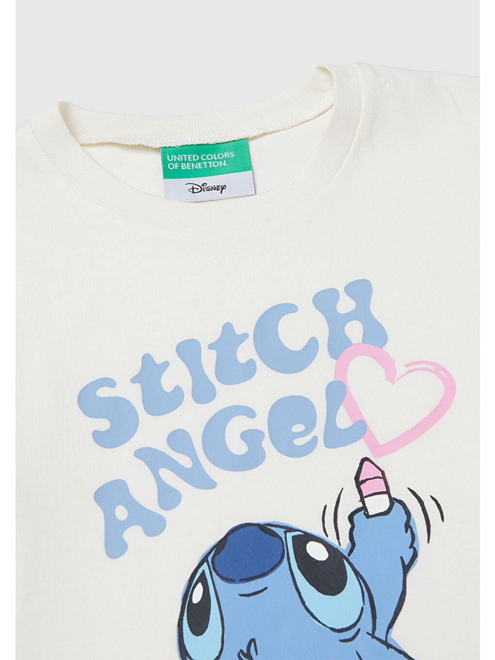 Kız Çocuk Ekru Önü Baskılı Logo Etiketli Ribana Yakalı Uzun Kollu T-shirt-2