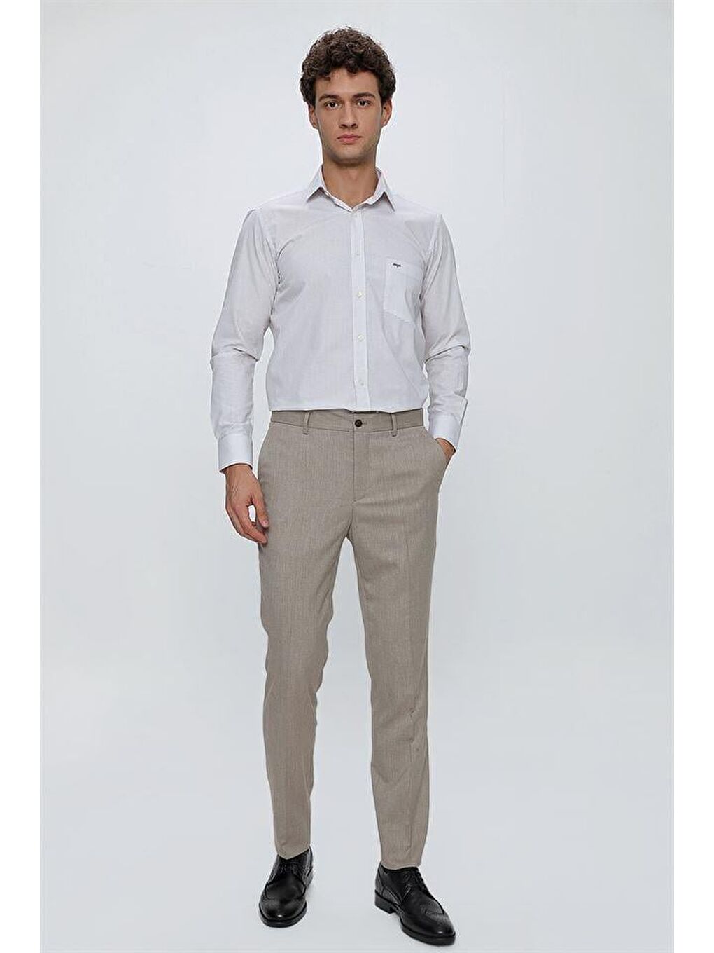 Bej Esnek Yandan Cepli Slim Fit Classic Erkek Pantolon 1003230151-1