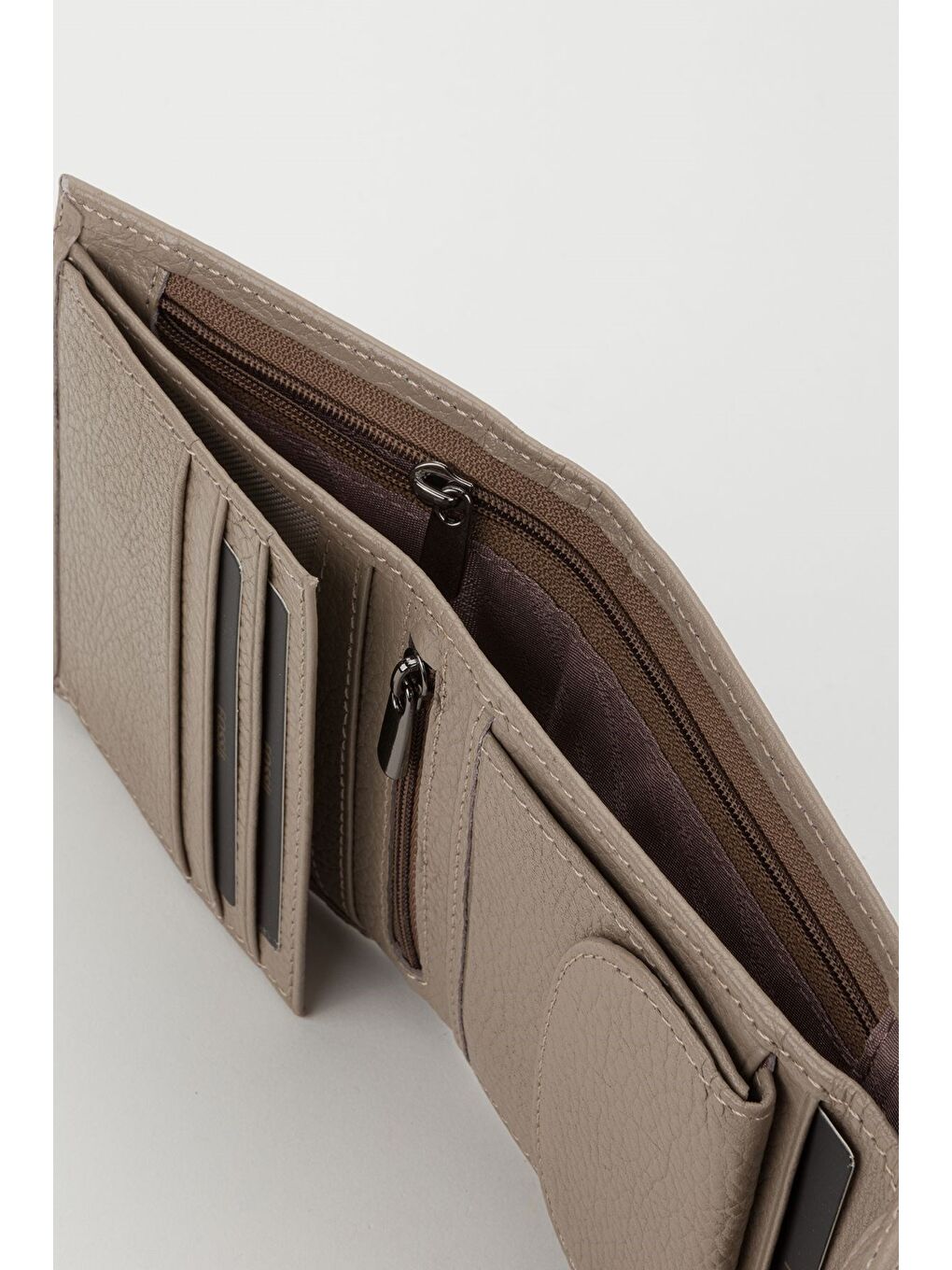 Bej Kutulu Hakiki Deri Gök Mavi Küçük Boy Çok Gözlü Kadın El Portföyü Kartlık Cüzdan-1