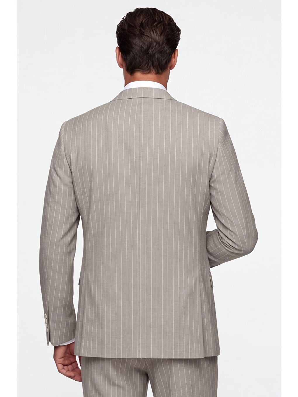 Giotelli Erkek Açık Bej Dar Kesim Slim Fit Viskon Çizgili Mono Yaka 8 Drop Yelekli Takım Elbise-4