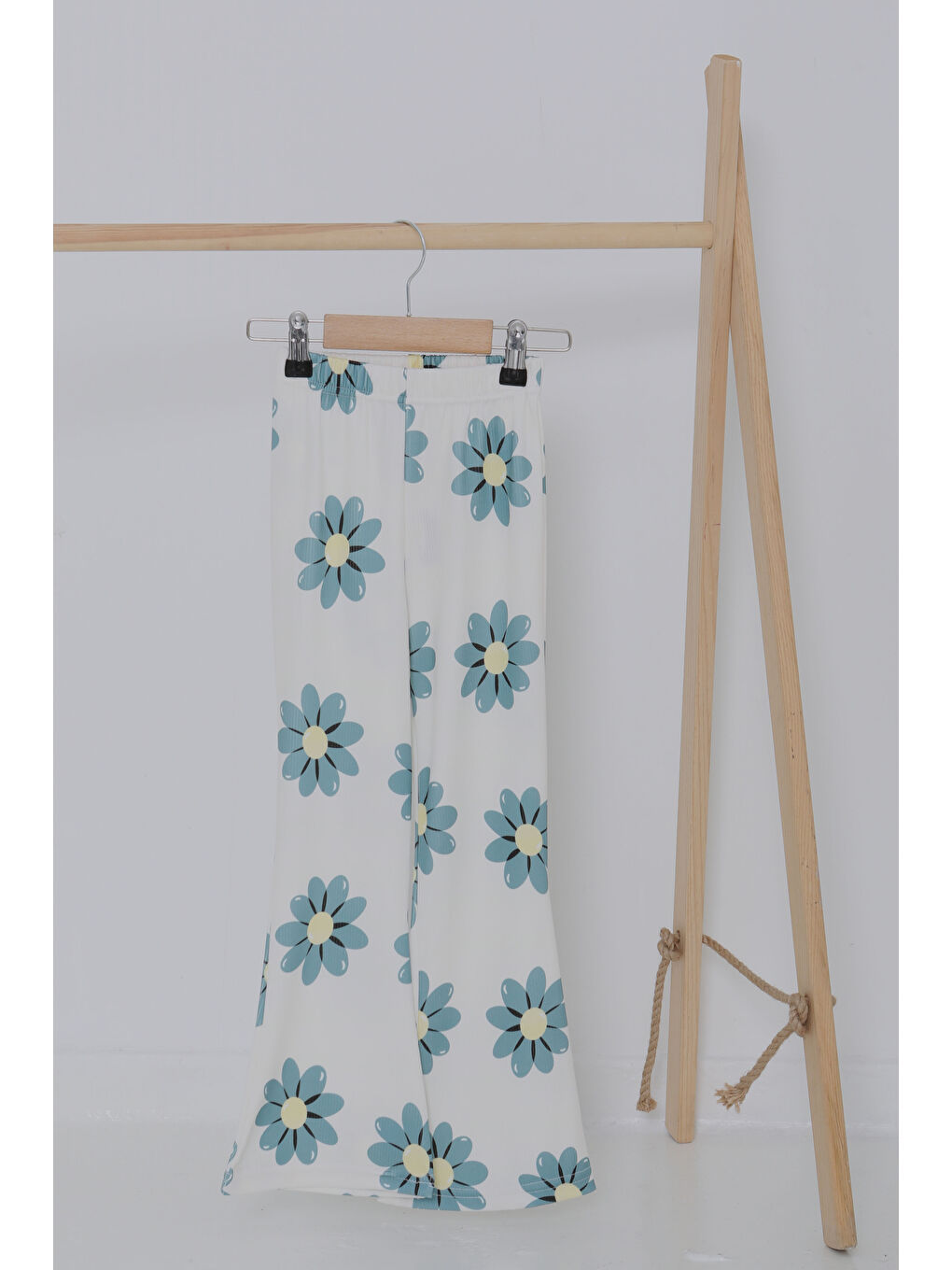 Yeşil Kız Çocuk Mint Çiçek Desenli İspanyol Paça Tayt - 27059