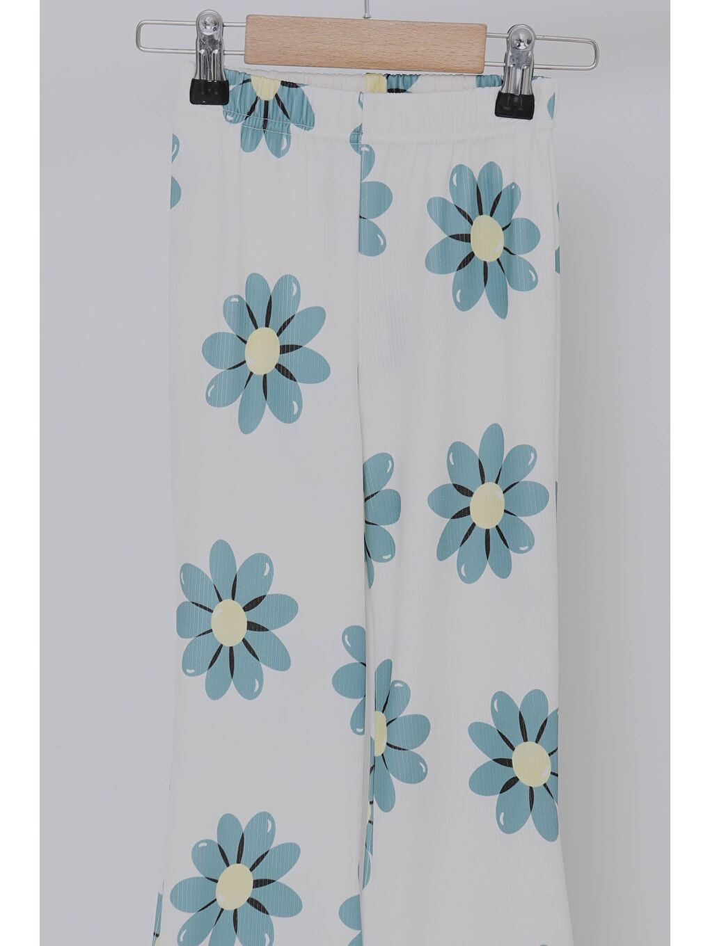 Yeşil Kız Çocuk Mint Çiçek Desenli İspanyol Paça Tayt - 27059-1