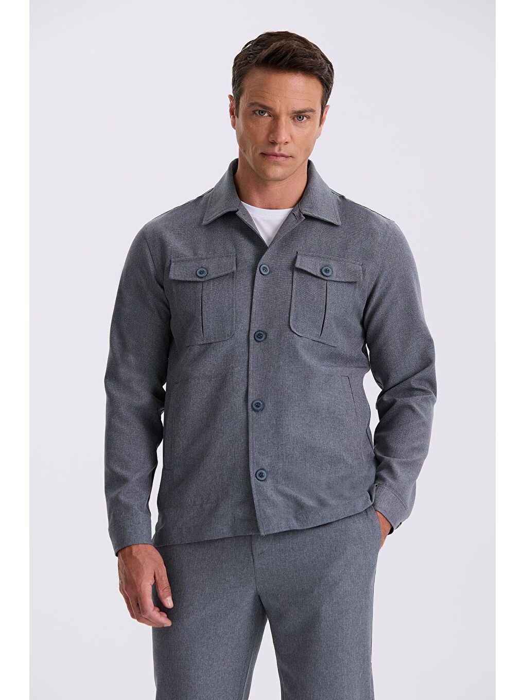 Antrasit Slim Fit Bebe Yaka Cepli Spor Takım Elbise