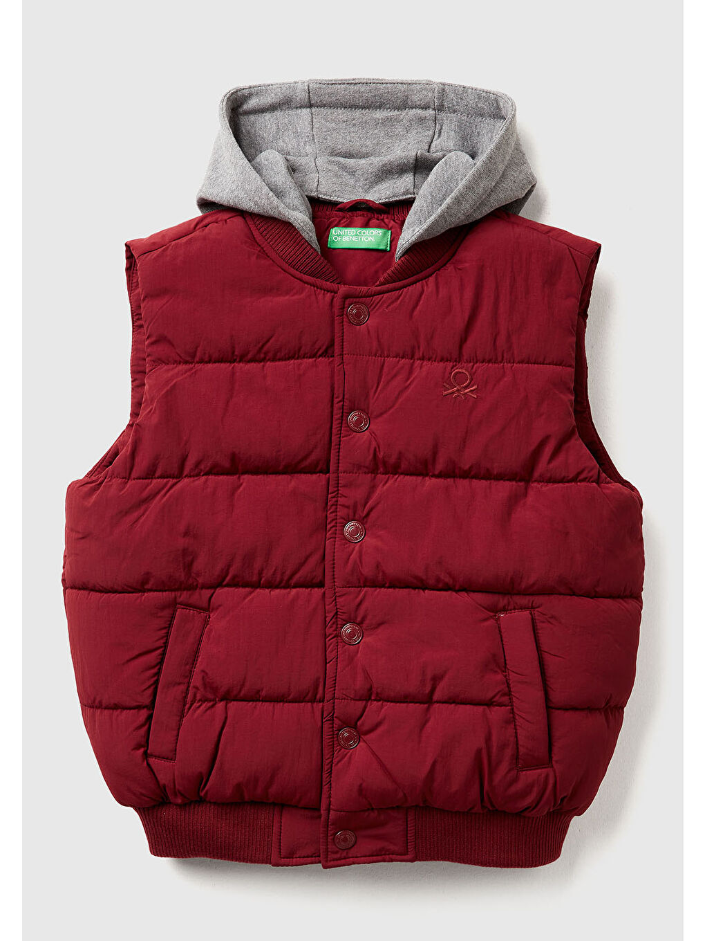 Erkek Çocuk Bordo Logo Detaylı Nervürlü Çıkarılabilir Kapüşonlu Dolgulu Yelek