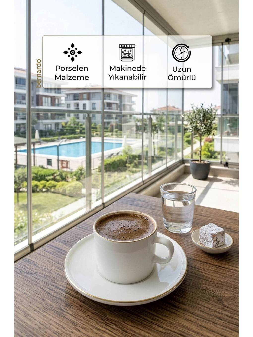 Beyaz Modern 6 Kişilik Porselen Fincan Takımı Altın-5
