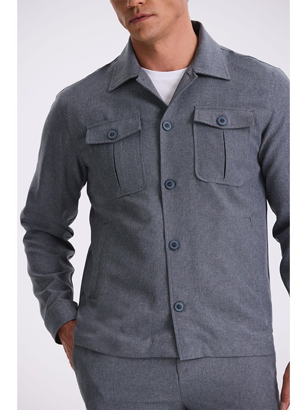 Antrasit Slim Fit Bebe Yaka Cepli Spor Takım Elbise-2