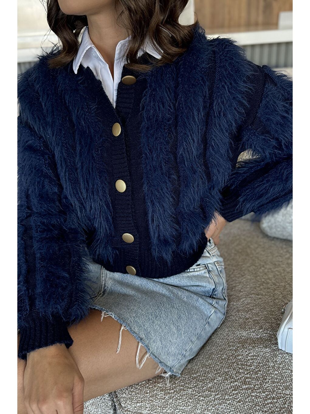 Lacivert Sakallı Kadın Triko Hırka-1