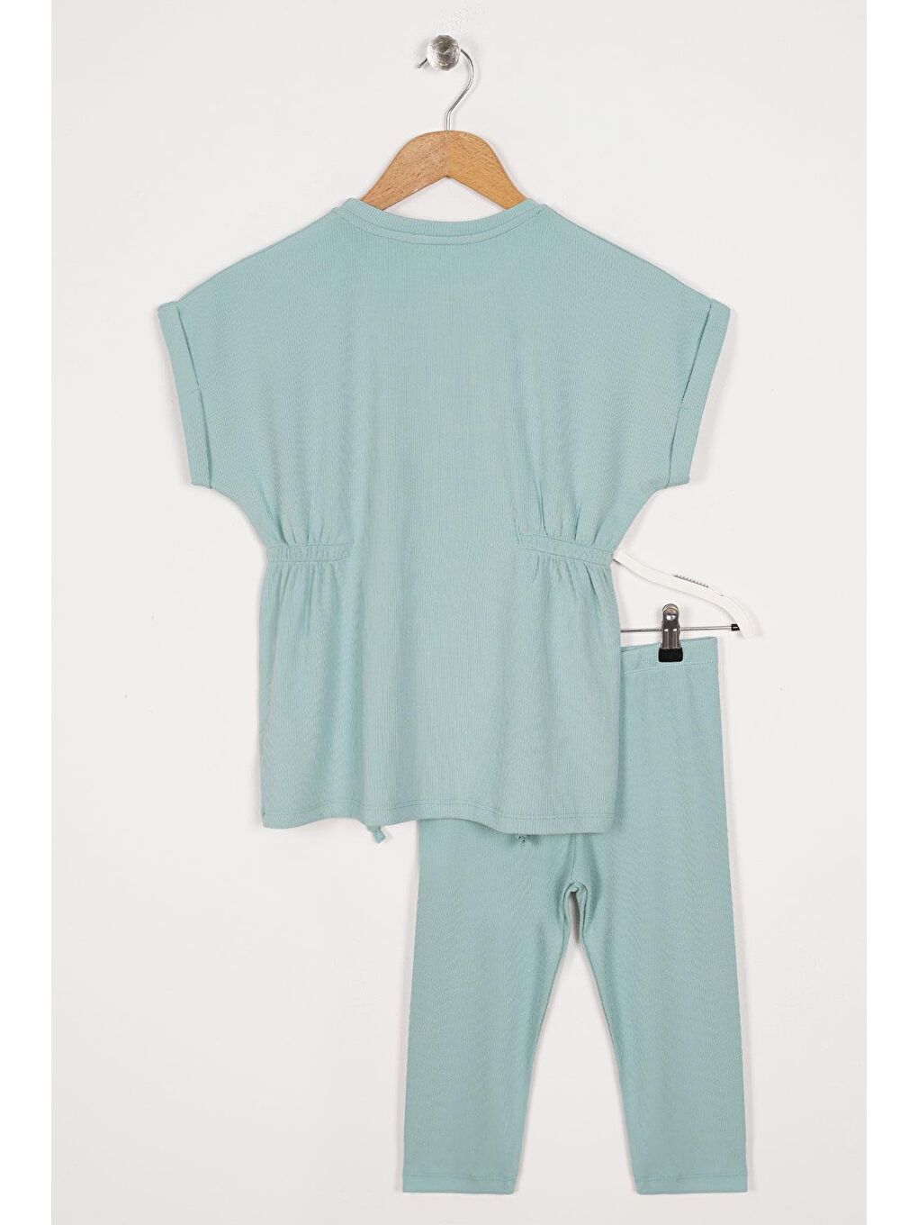 Bisiklet Yaka Bağlama Detaylı Çağla Yeşili Renk Kız Çocuk Taylı Takım-1