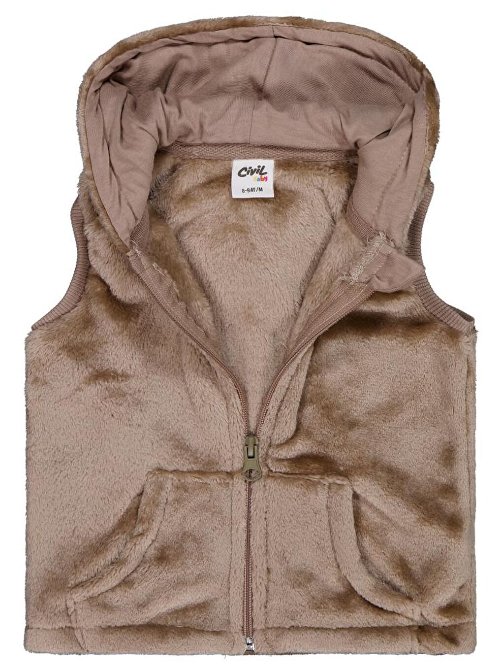 Baby Kapüşonu Kulaklı 6-18 Ay Yelek - Kahverengi 6-9 Ay-2