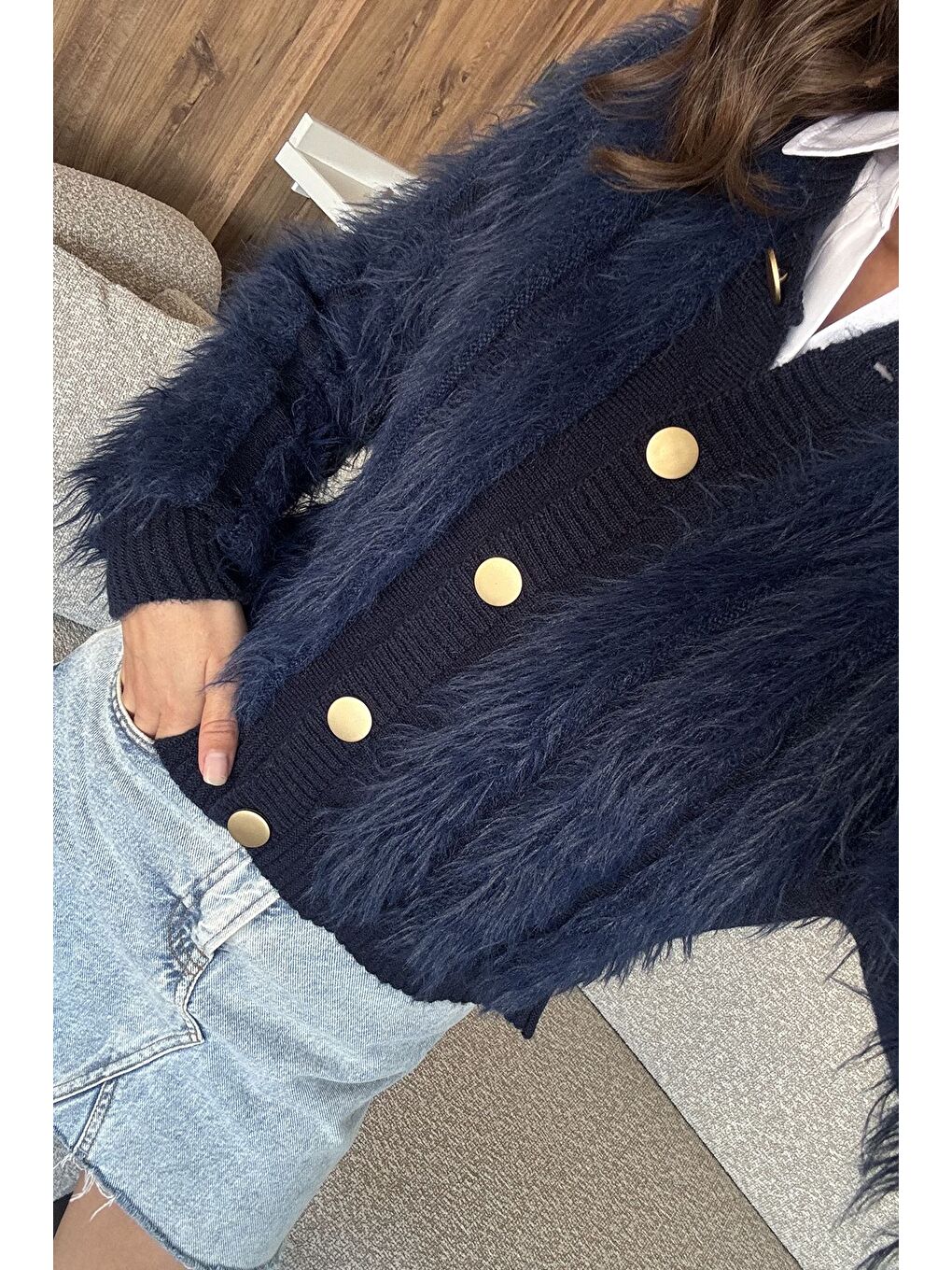 Lacivert Sakallı Kadın Triko Hırka-2