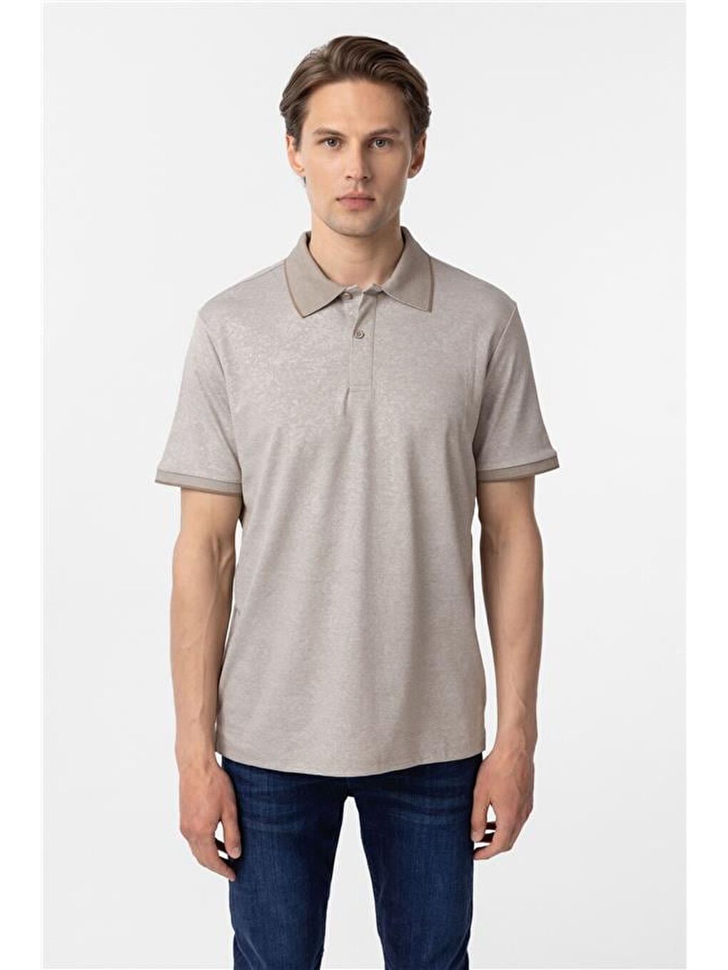 Ekru Regular Baskılı Polo Yaka Tişört