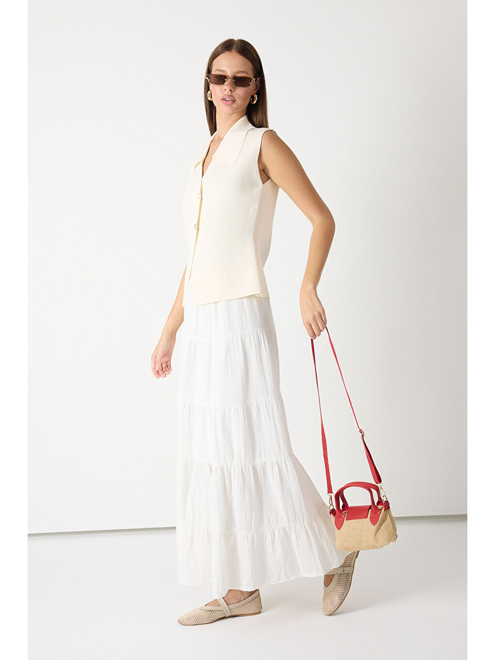 Kadın Kırmızı Mini Boy Askılı Hasır El ve Çapraz Çanta