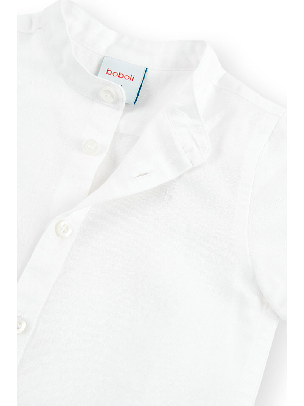 Beyaz Keten Karışımlı Erkek Çocuk Gömlek-2