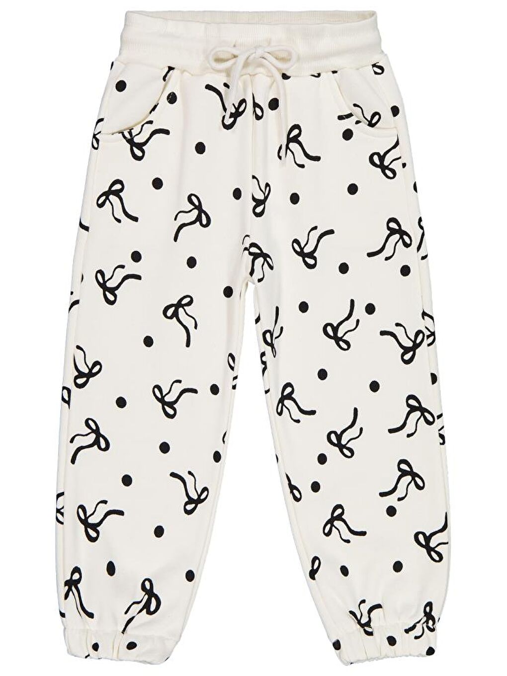 Girls Fiyonk Desenli 2-5 Yaş Eşofman Altı - Ekru 2-3 Yaş