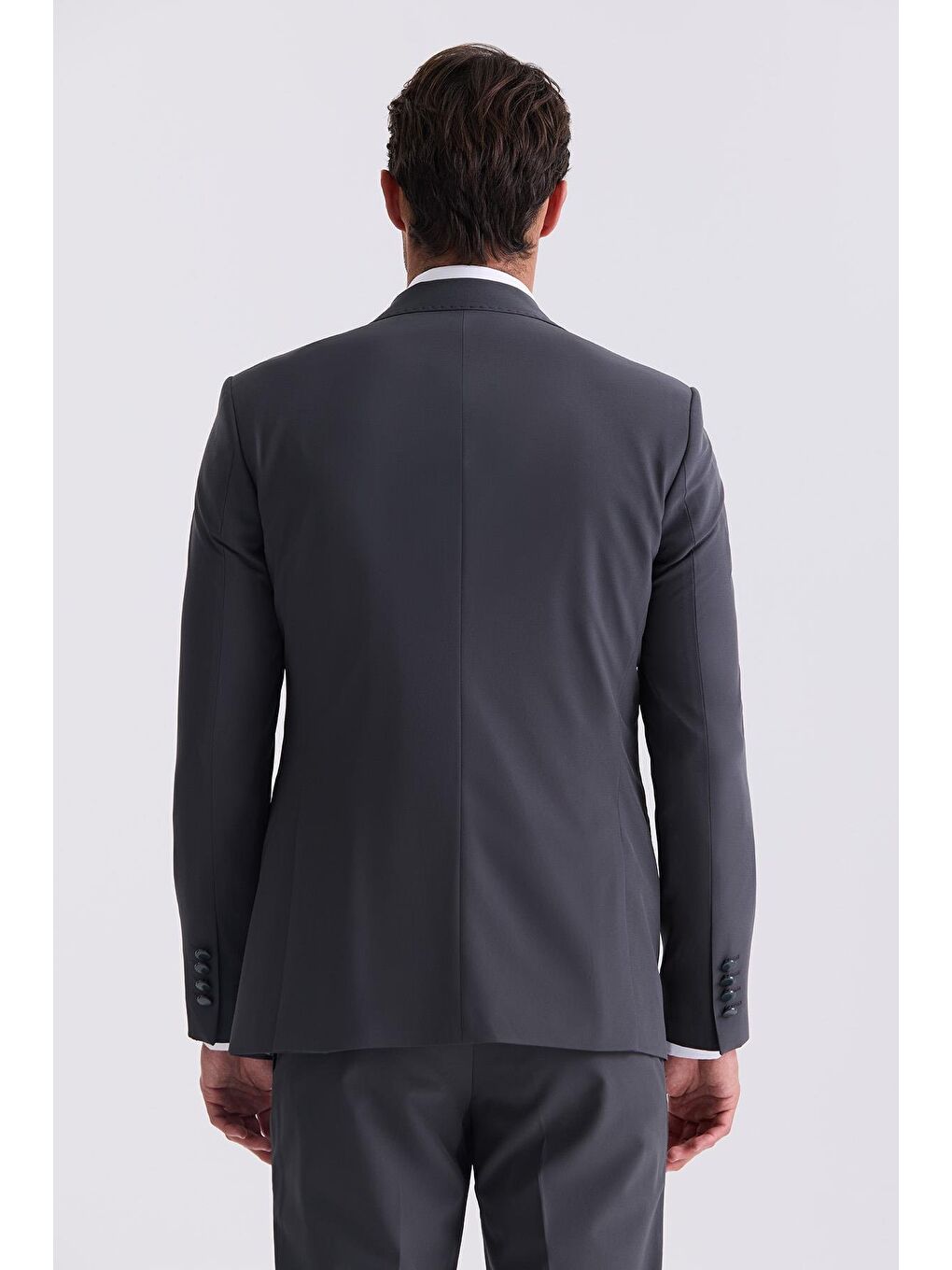 Antrasit Slim Fit Mono Yaka Yelekli Takım Elbise-3