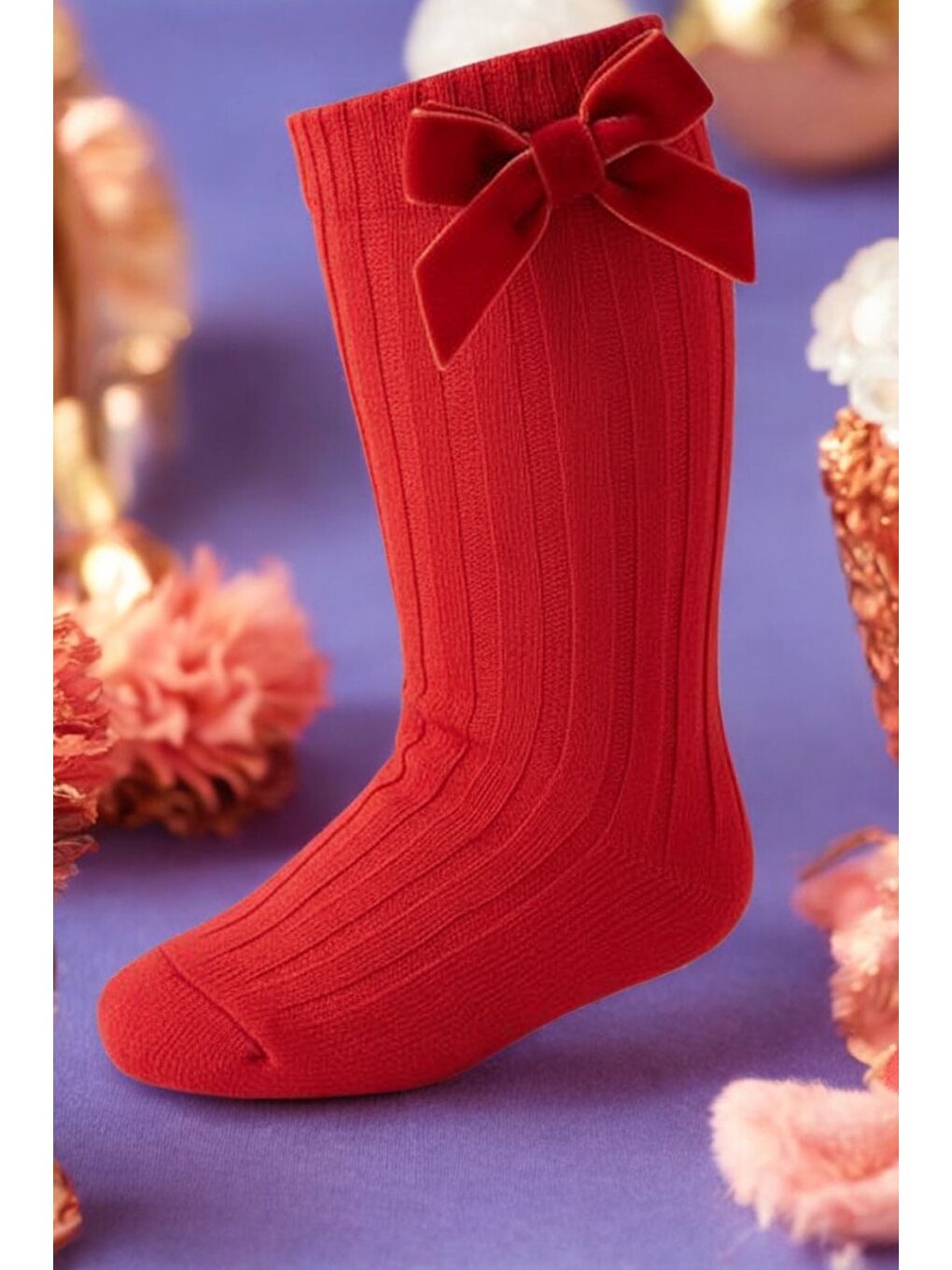 Karışık Kız Bebek 1-2/3-4 Yaş Kadife Fiyonk Detaylı Dizaltı Pamuklu Çorap 12’li Paket (12 Çift)