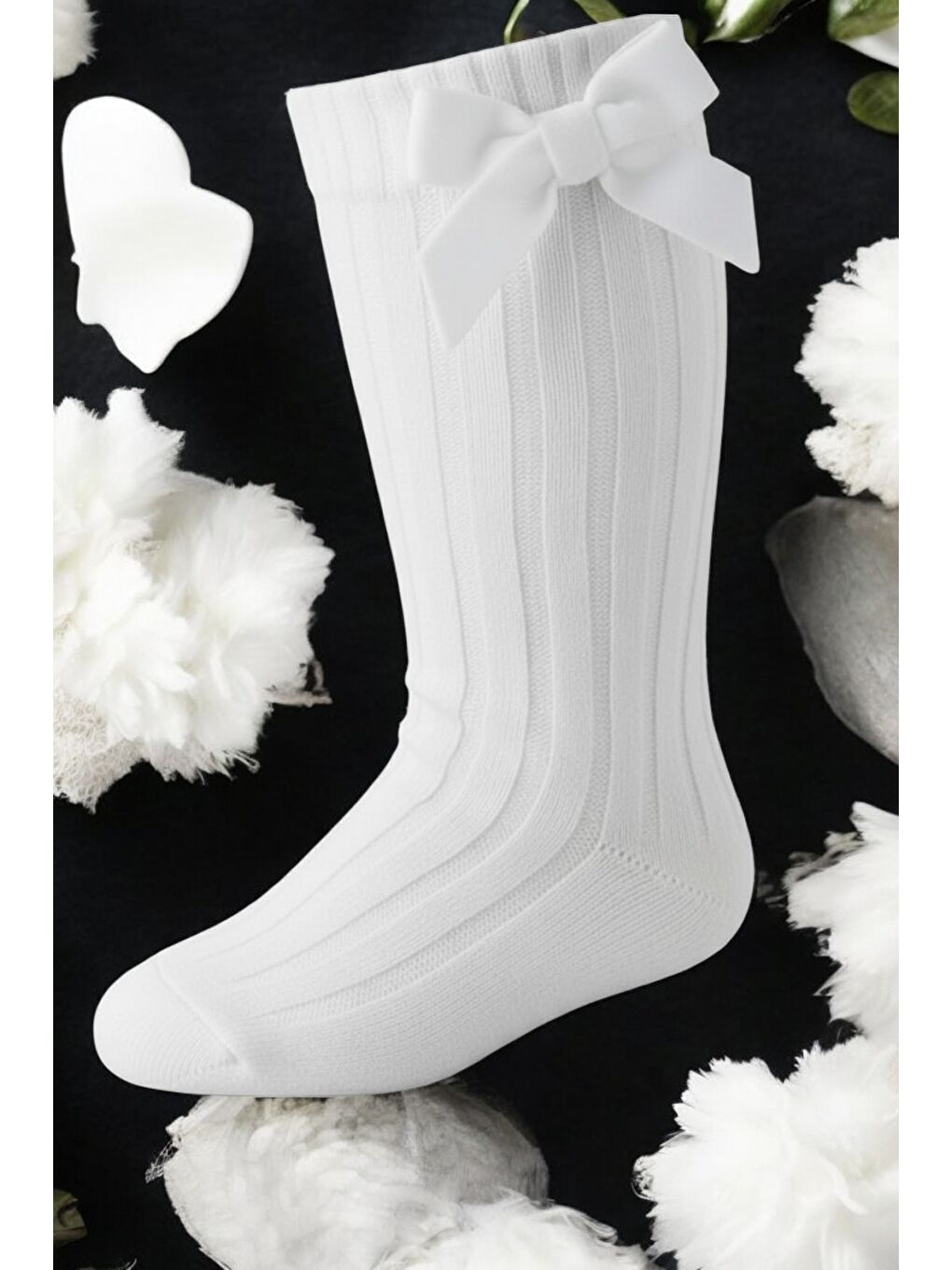 Karışık Kız Bebek 1-2/3-4 Yaş Kadife Fiyonk Detaylı Dizaltı Pamuklu Çorap 12’li Paket (12 Çift)-1