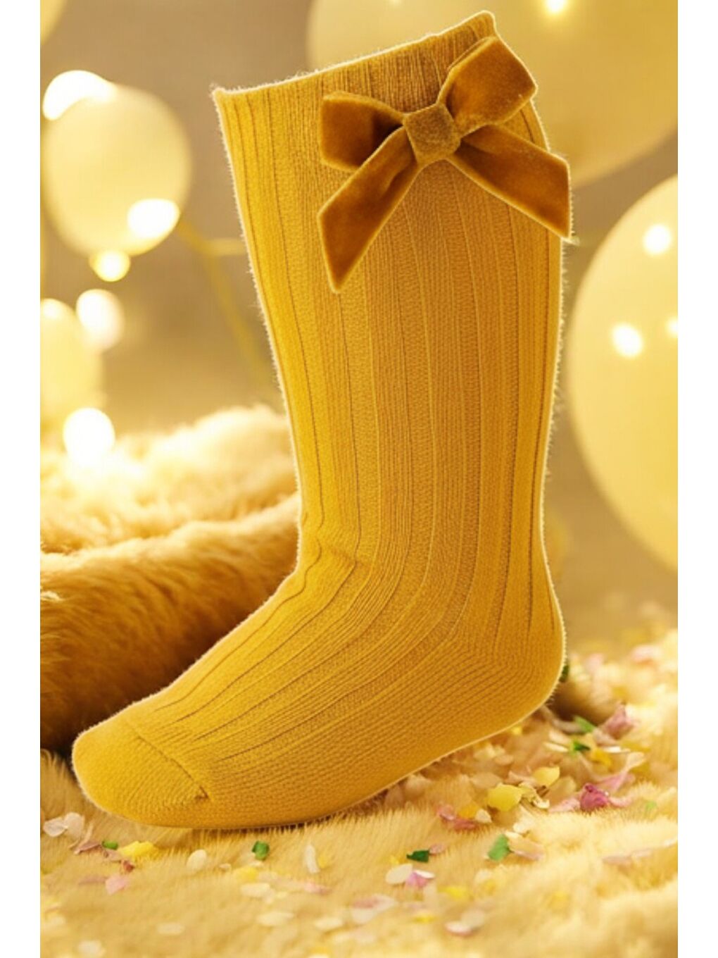 Karışık Kız Bebek 1-2/3-4 Yaş Kadife Fiyonk Detaylı Dizaltı Pamuklu Çorap 12’li Paket (12 Çift)-2