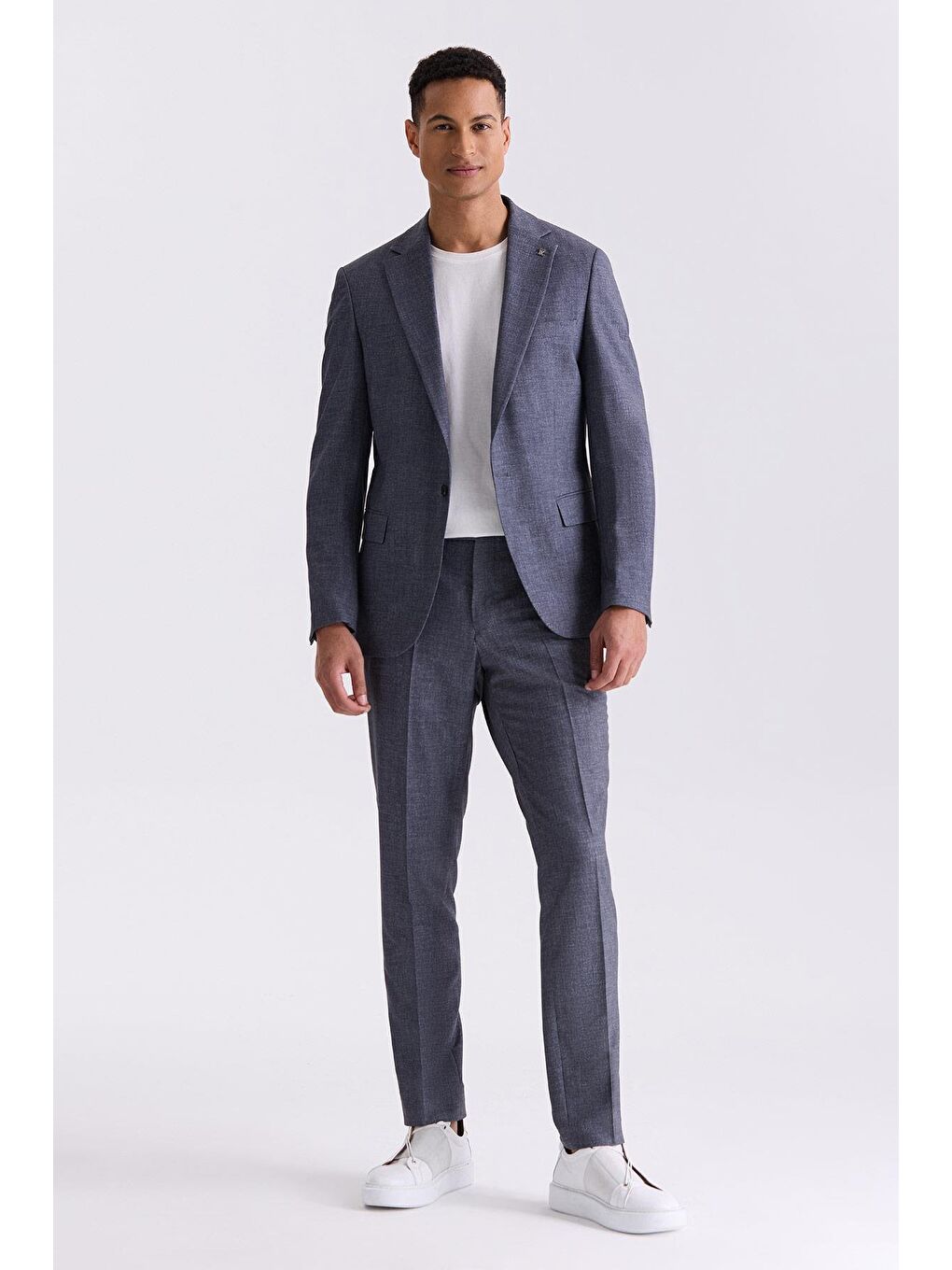 Gri Slim Fit Mono Yaka Tek Düğme Spor Takım Elbise