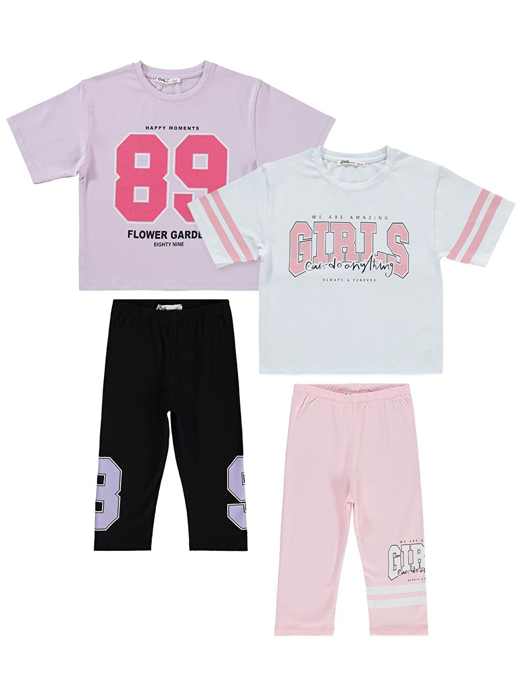 Beyaz Girls Sport Girl Baskılı Kısa Kol 2'li Set 6-9 Yaş Takım - Standart-1