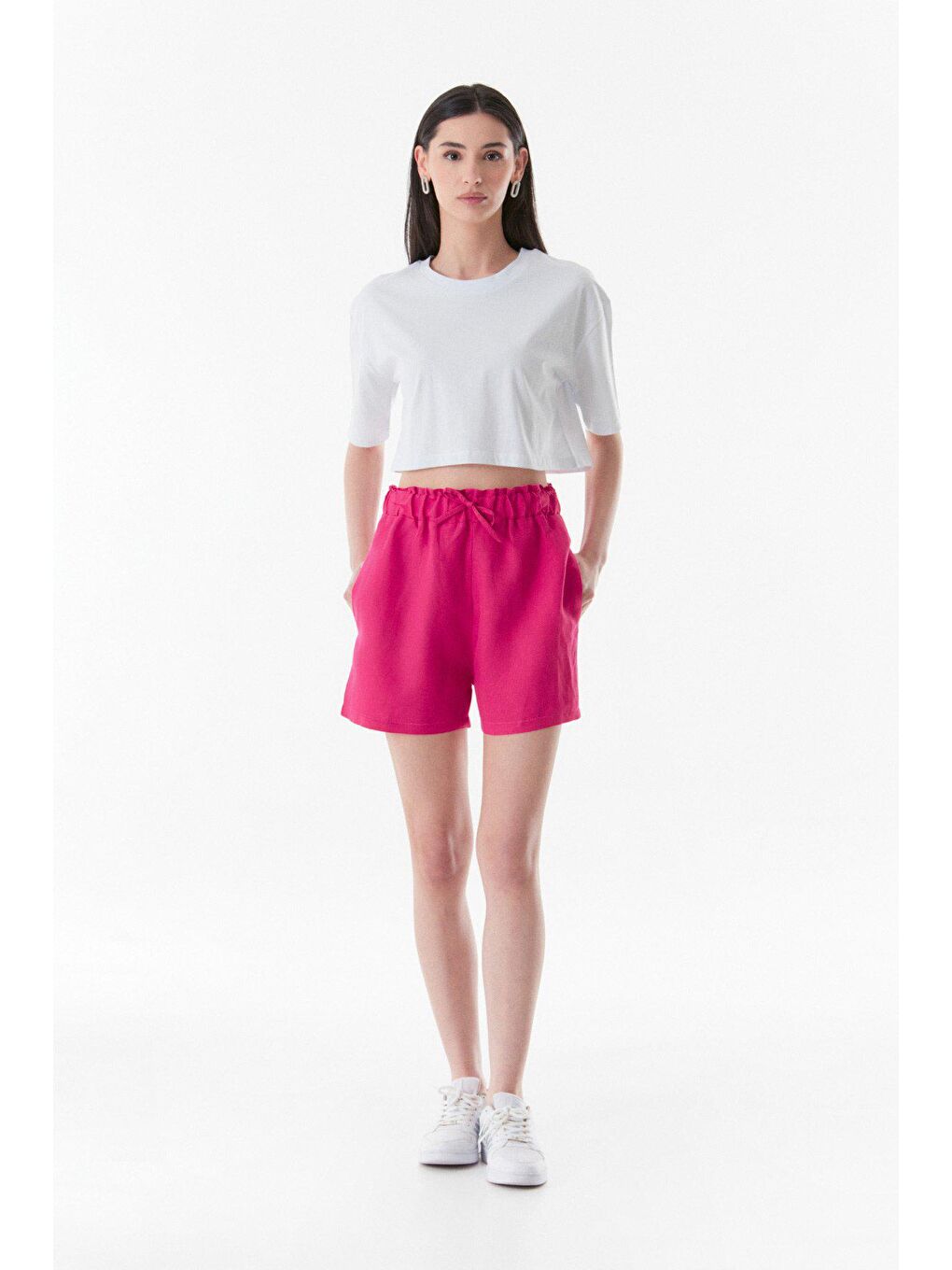 Fuşya Basic Beli Lastikli Şort