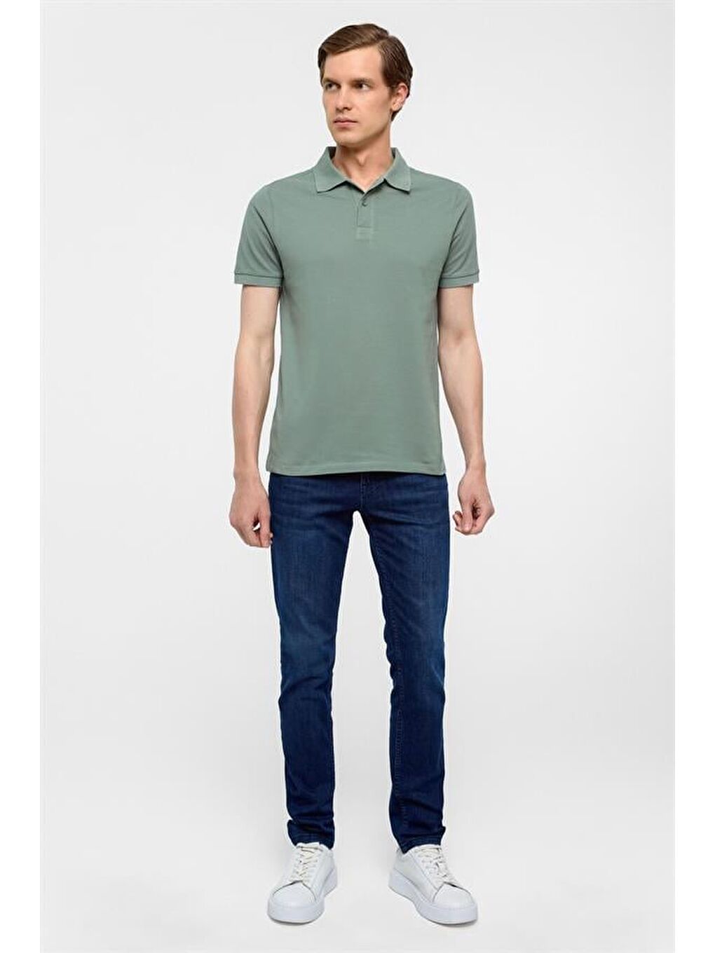 Turkuaz Su Yeşili Slim Düz Polo Yaka Tişört-3