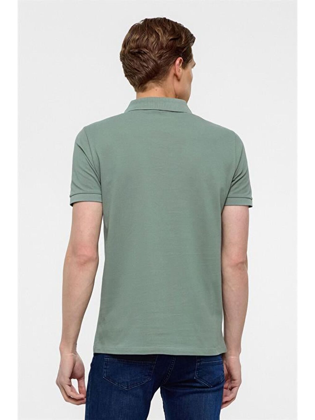 Turkuaz Su Yeşili Slim Düz Polo Yaka Tişört-5