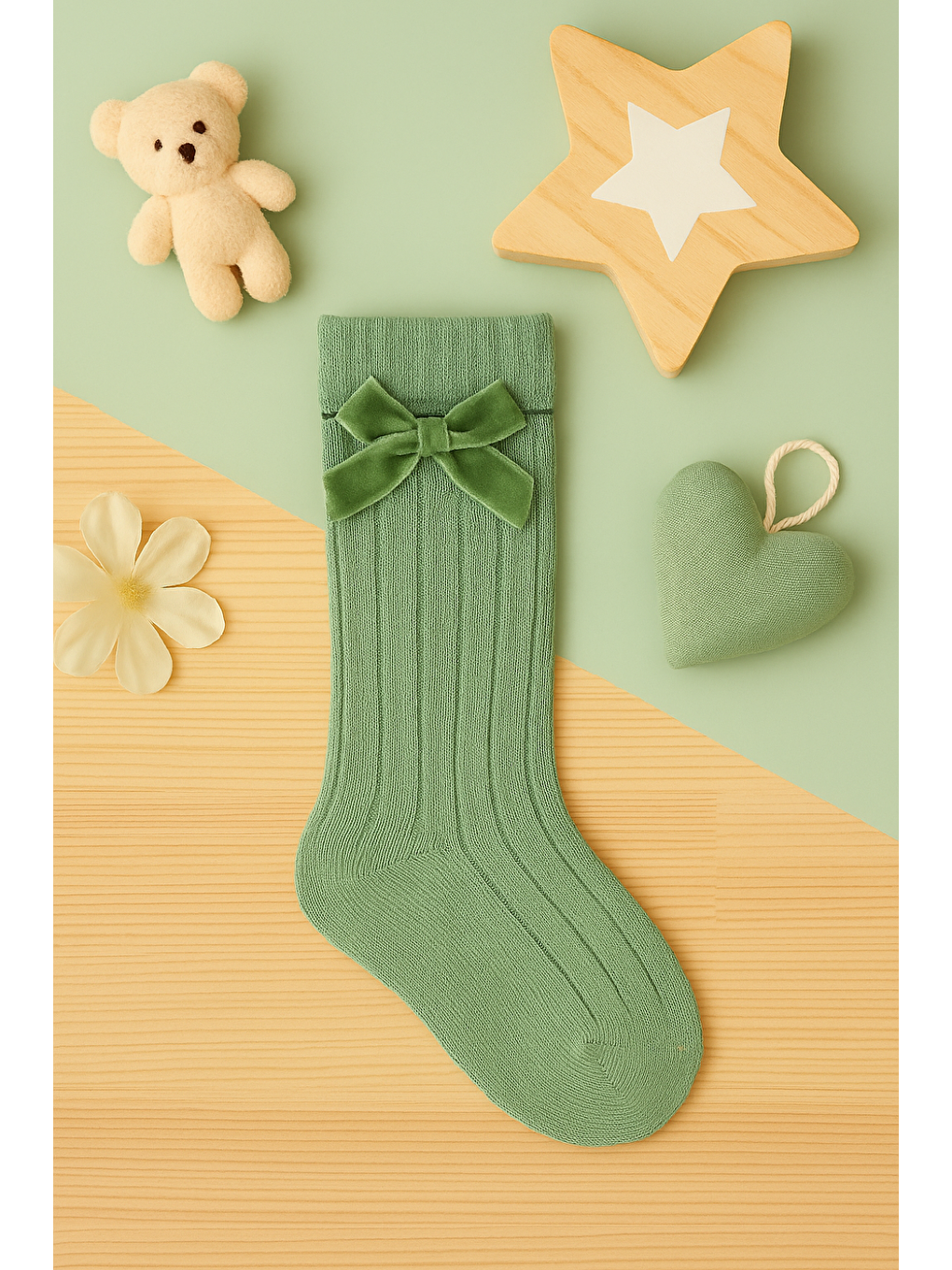 Karışık Kız Bebek 1-2/3-4 Yaş Kadife Fiyonk Detaylı Dizaltı Pamuklu Çorap 12’li Paket (12 Çift)-4