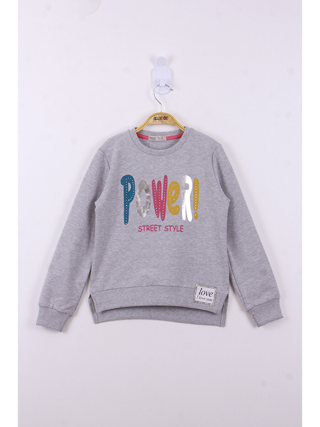 Gri Kız Çocuk Power Renkli Baskılı Sweatshirt