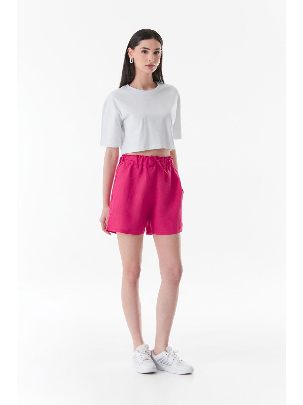 Fuşya Basic Beli Lastikli Şort-1