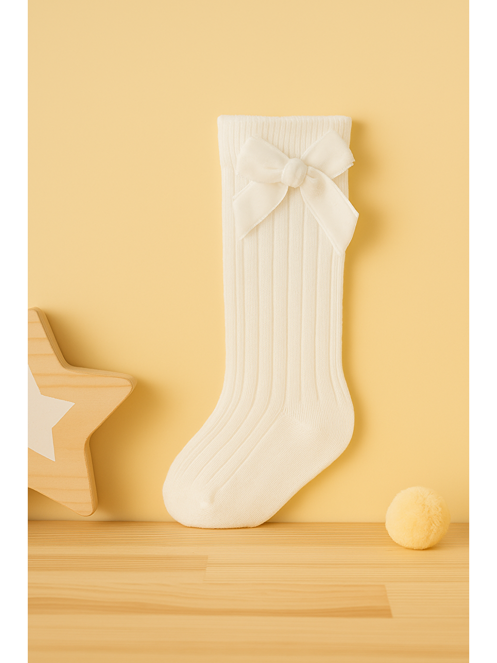 Karışık Kız Bebek 1-2/3-4 Yaş Kadife Fiyonk Detaylı Dizaltı Pamuklu Çorap 12’li Paket (12 Çift)-5