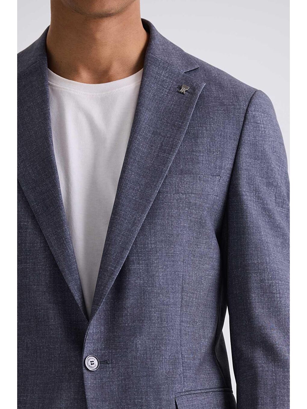 Gri Slim Fit Mono Yaka Tek Düğme Spor Takım Elbise-2