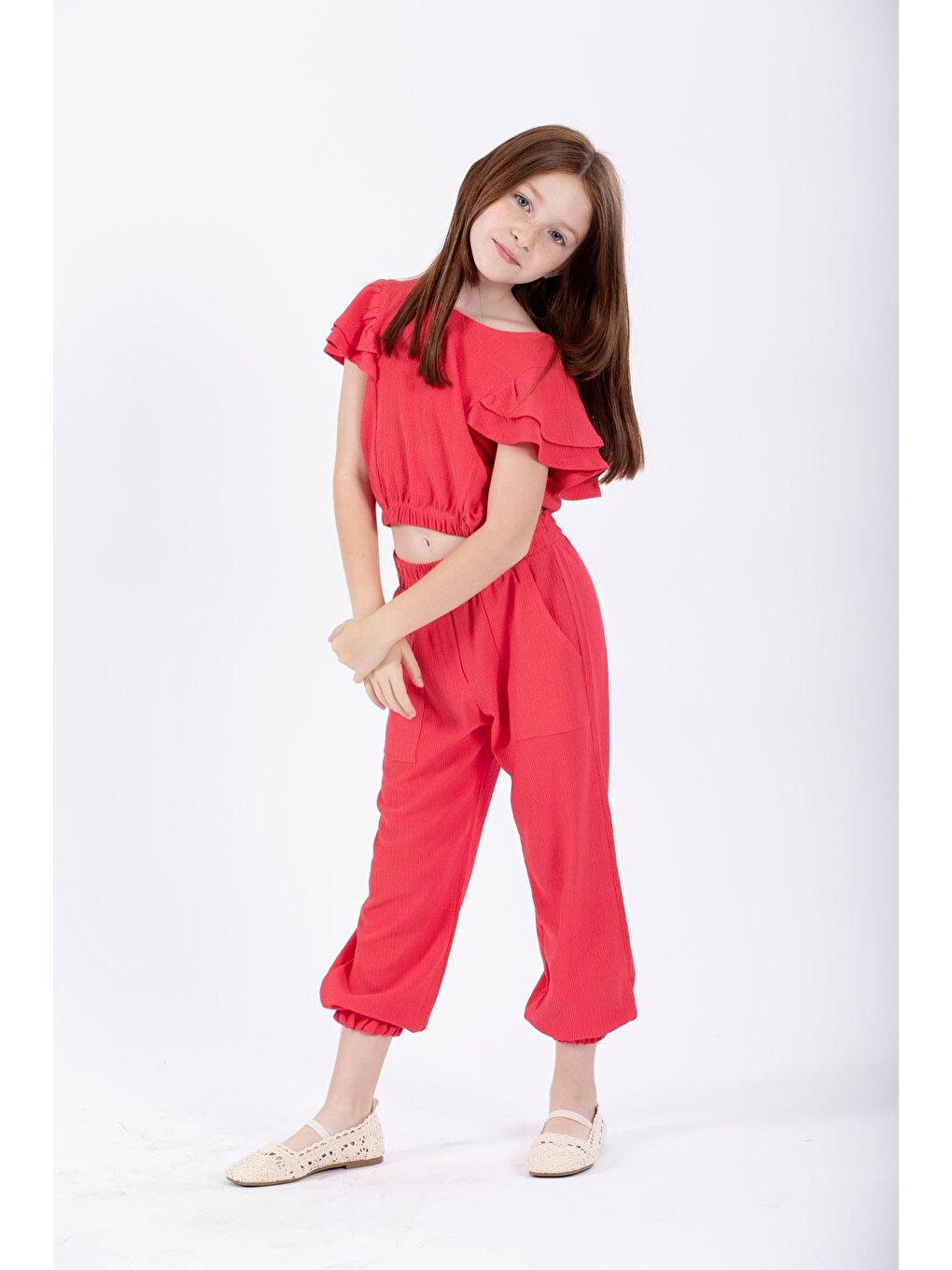 Bisiklet Yaka Paca Lastikli Fuşya Renk Kız Çocuk İkili Takım