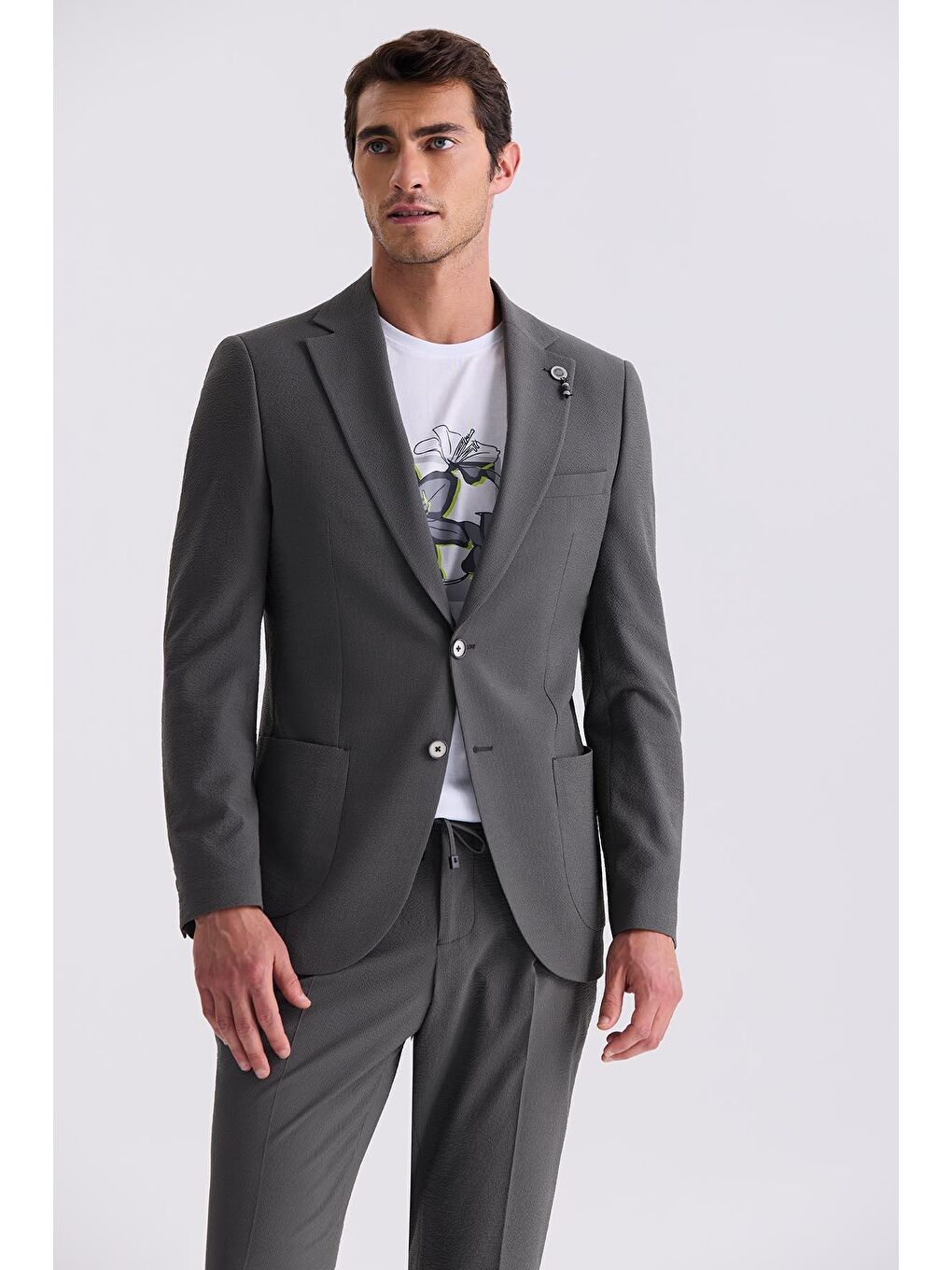 Haki Slim Fit Mono Yaka Spor Takım Elbise-1