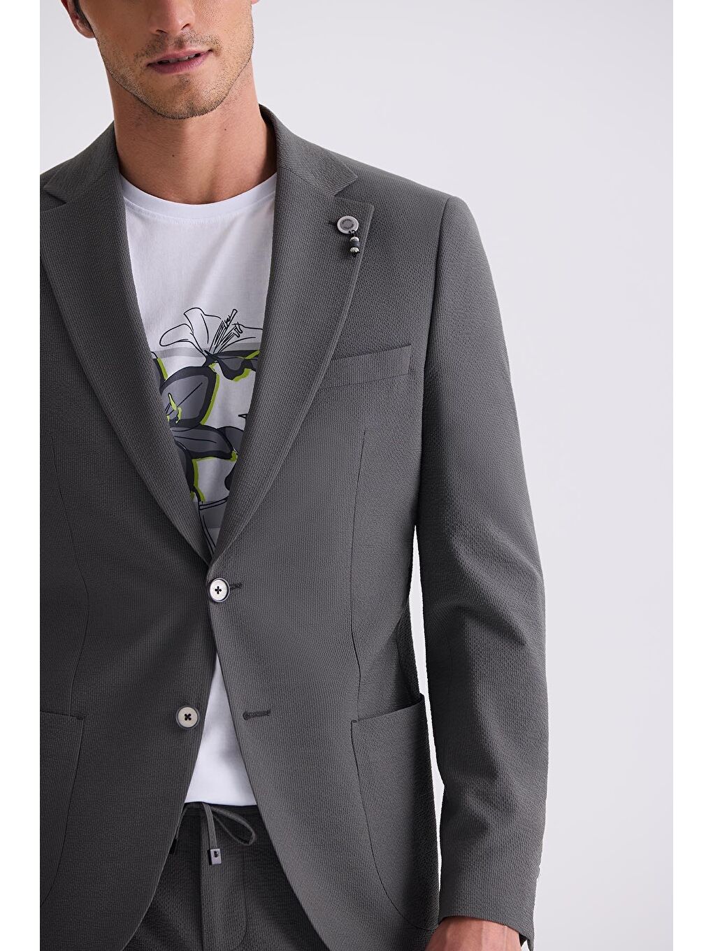 Haki Slim Fit Mono Yaka Spor Takım Elbise-2