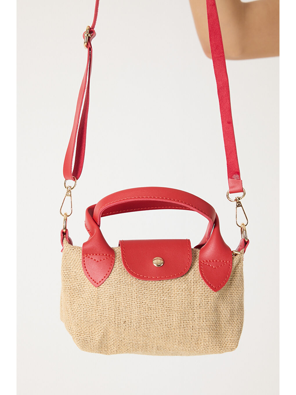 Kadın Kırmızı Mini Boy Askılı Hasır El ve Çapraz Çanta-1