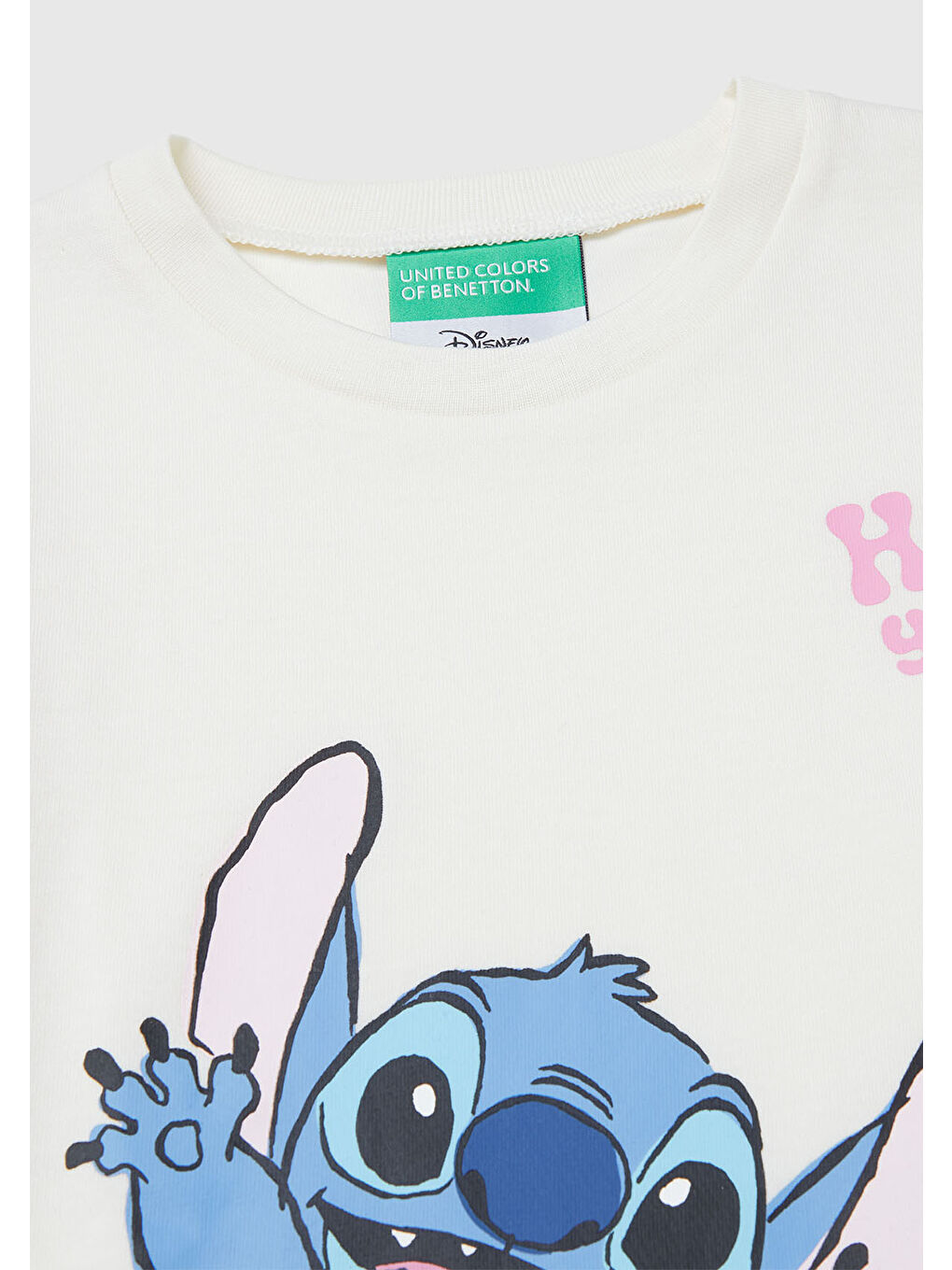 Ekru Kız Çocuk Krem Önü Baskılı Logo Etiketli Ribana Yakalı Uzun Kollu T-shirt-2