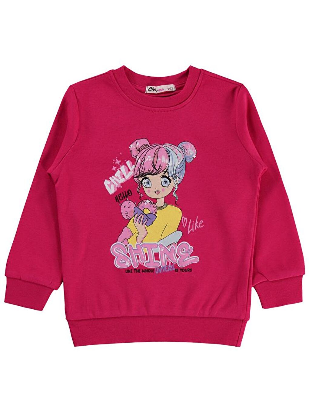 Fuşya Girls Anime Baskılı 2-5 Yaş Sweatshirt