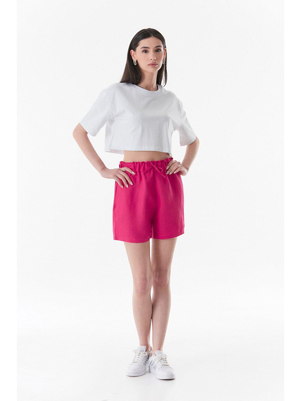 Fuşya Basic Beli Lastikli Şort-4