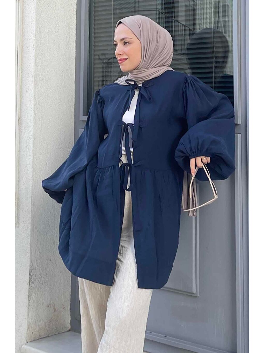 Ön Bağlamalı İki Parça Ceket Lacivert-1